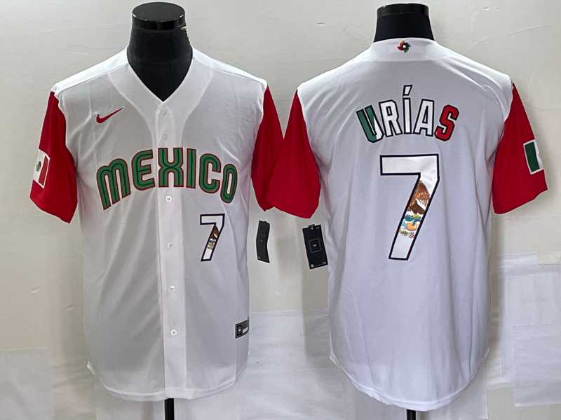 Mens Mexico Baseball #7 Julio Urias Number 2023 White Red World Classic Stitched Jersey13